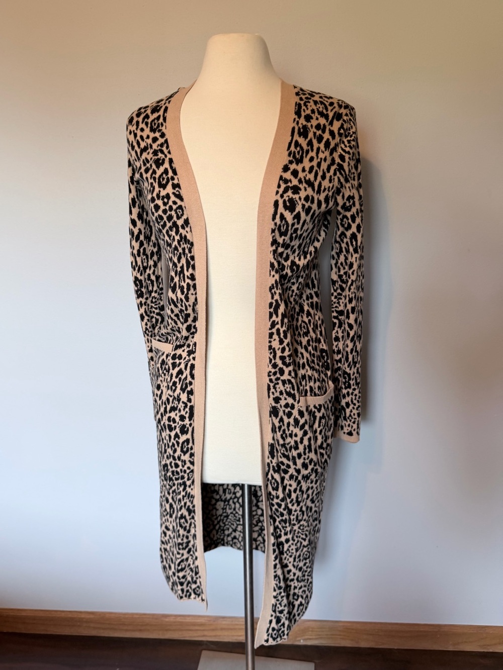 Express Leopard Print Open-Front Cardigan - Beige/Black